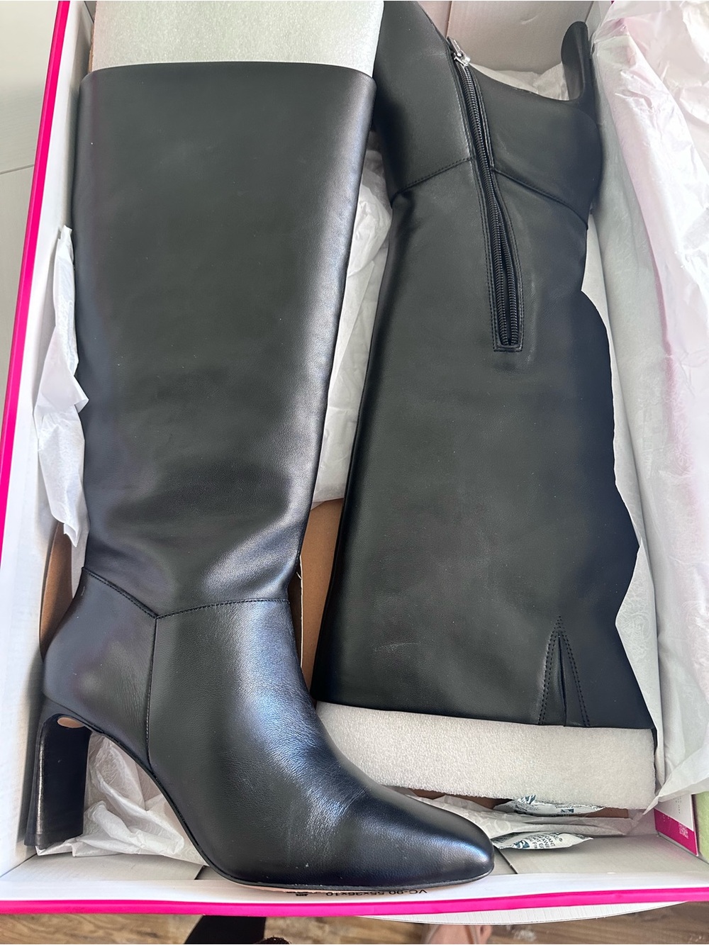 Vince Camuto Black Leather Knee-High Heeled Boots